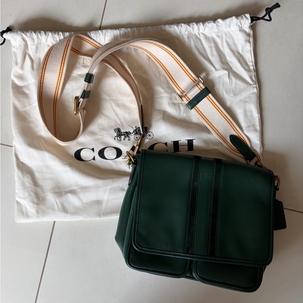 Coach Dark Green Map Bag with Strap